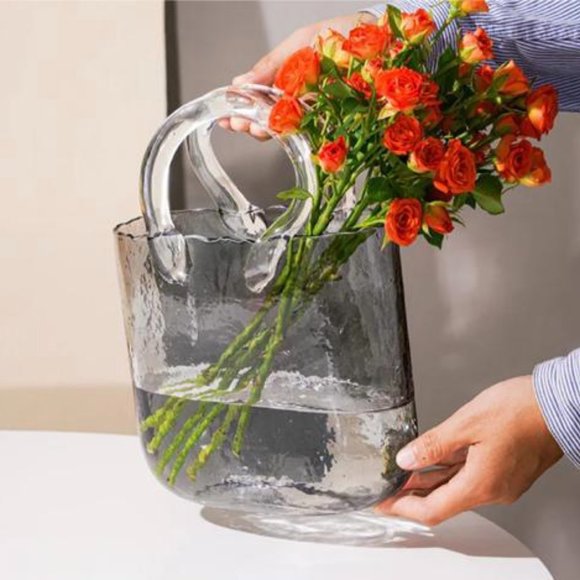 Glass Purse Vase with Handle - Picture 3 of 3